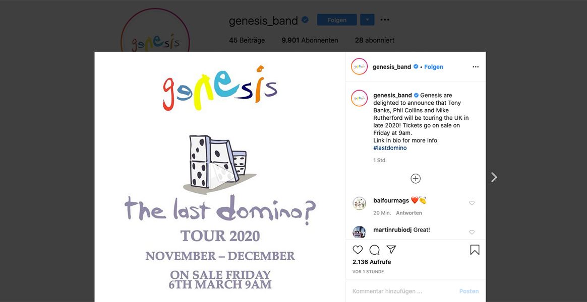 Screenshot Instagram @genesis_band